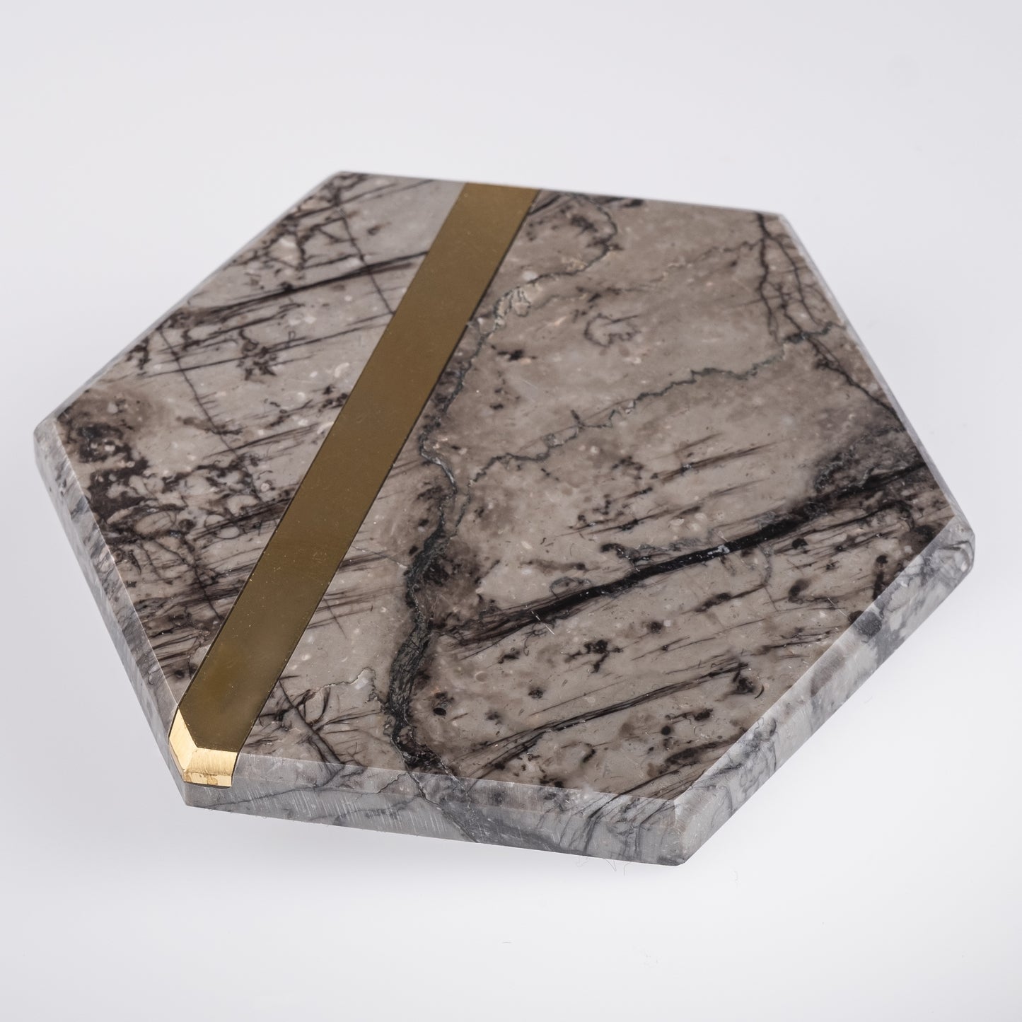 Brass Collection _ Hexagonal marble coaster with brass