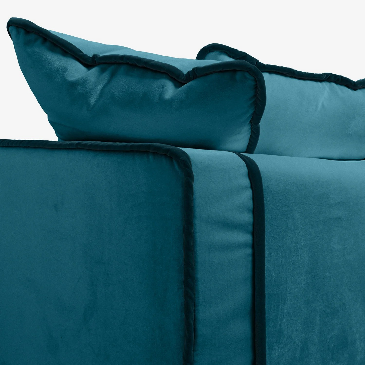 Detail of Raffaela sofa in dragonfly blue velvet