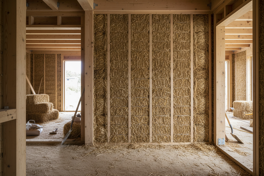 Inside the wall of a straw bale  construction