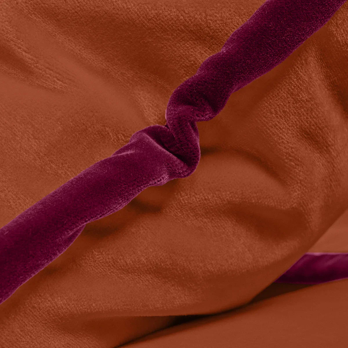 Detail of Raffaela sofa in cangaroo and red velvet