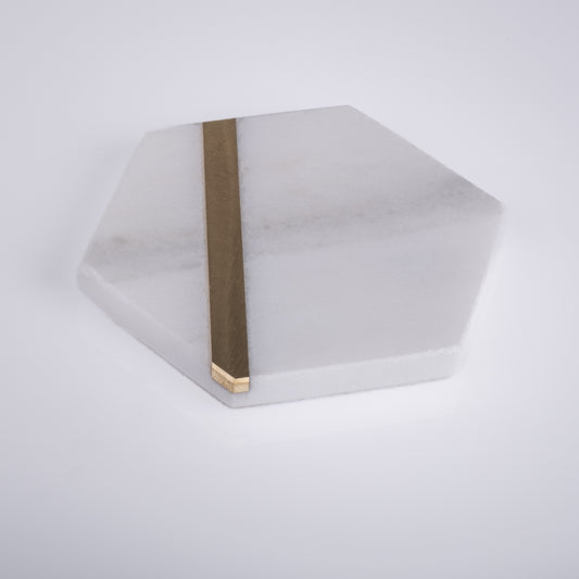 Brass Collection _   Hexagonal marble coaster with brass