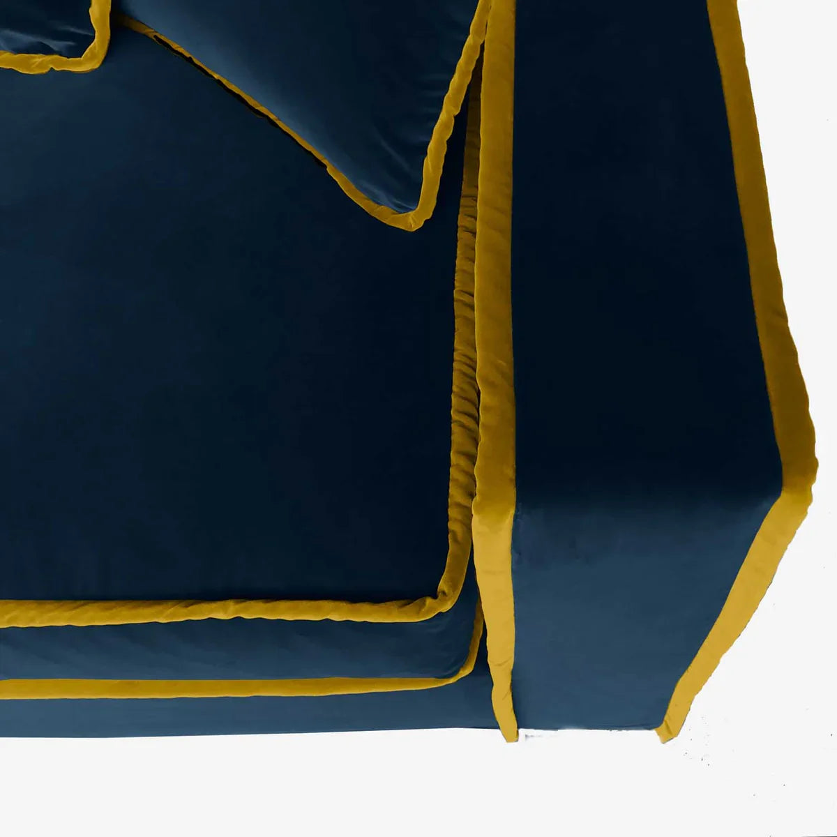 Detail of Raffaela sofa in midnight blue and gold velvet
