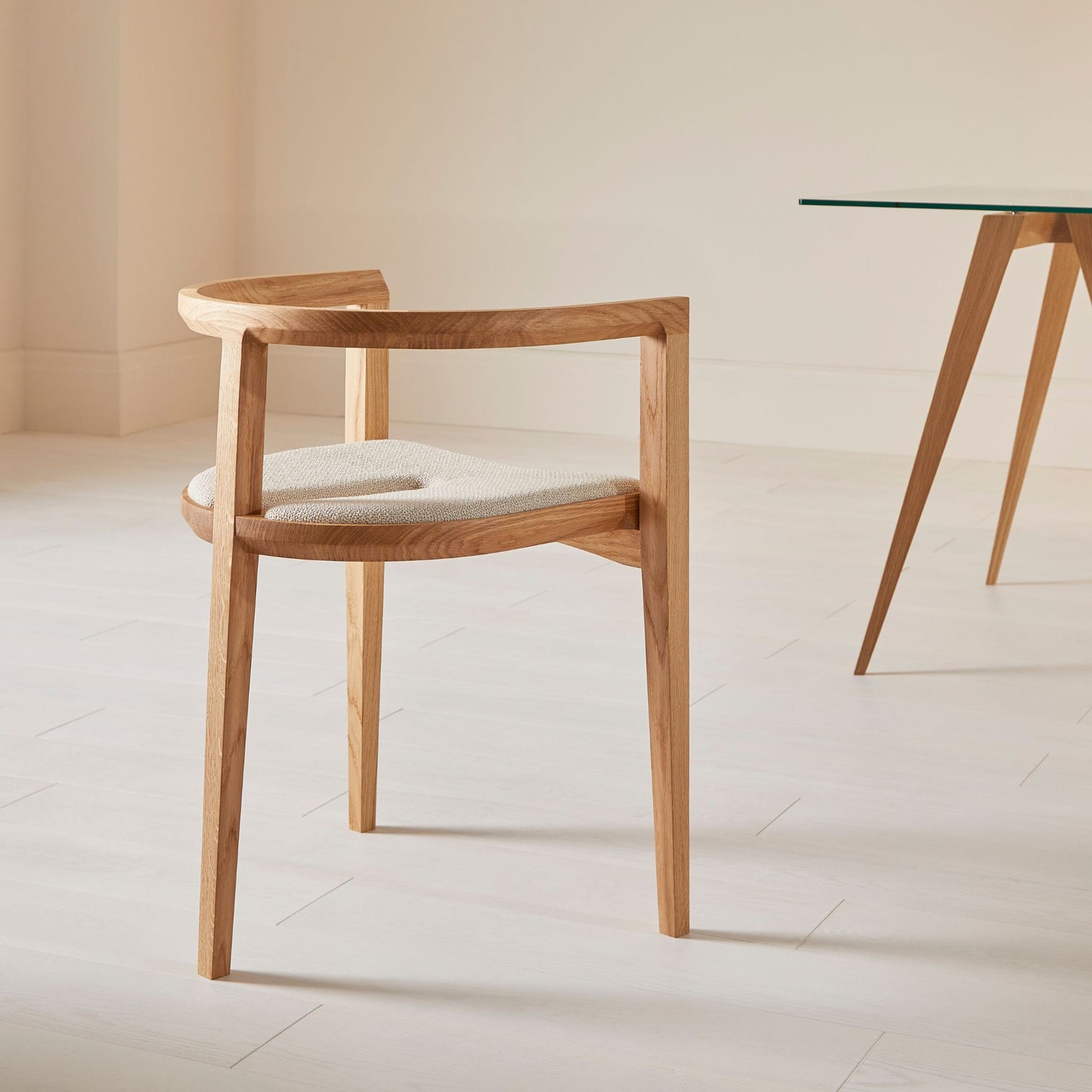 Compass upholstered oak dining chair, side view