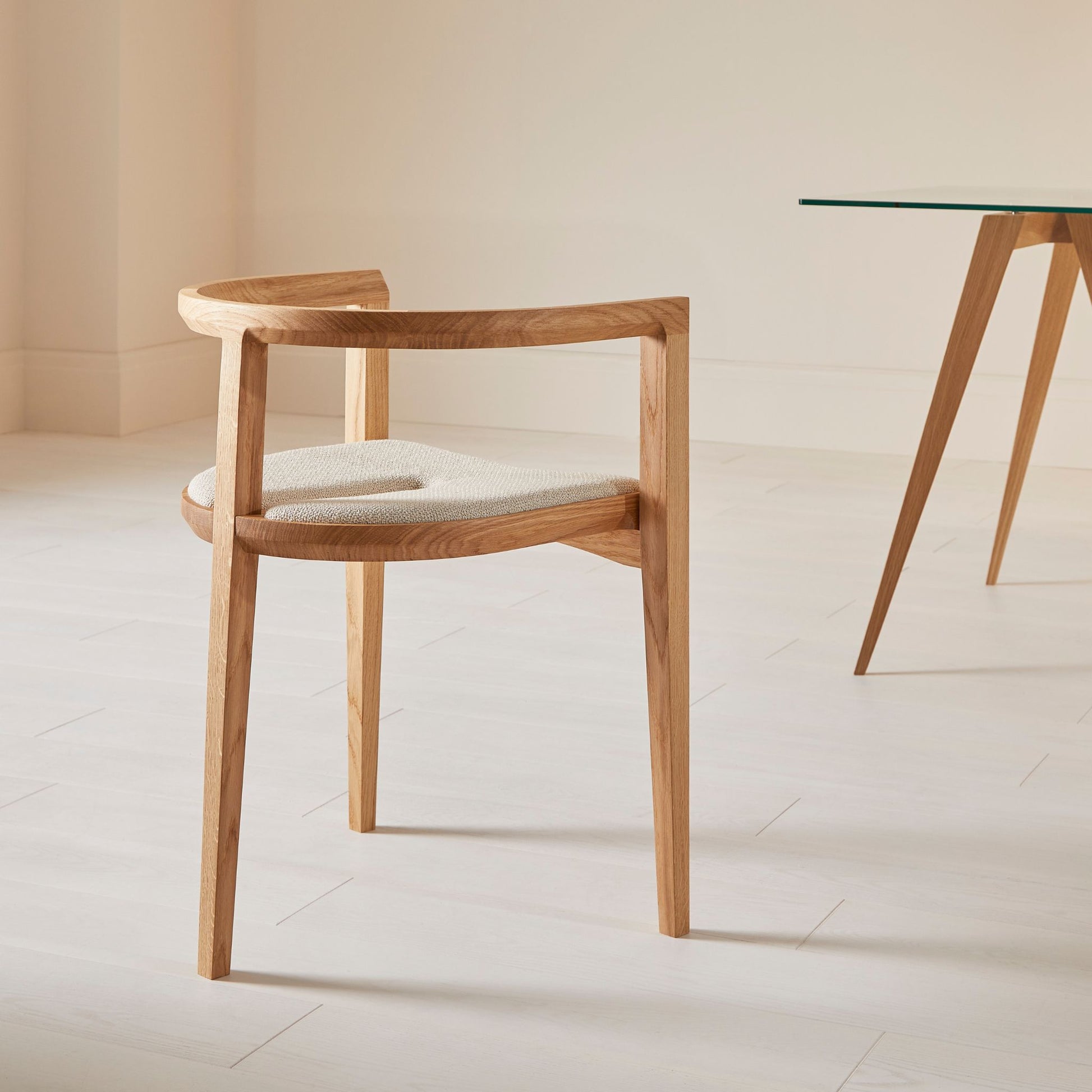 Compass upholstered oak dining chair, side view