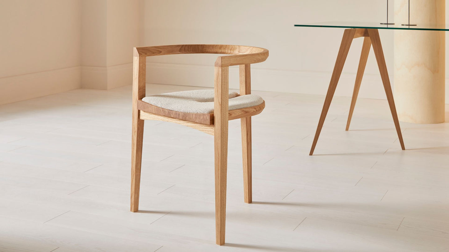 Compass upholstered oak dining chair, wool seat detail