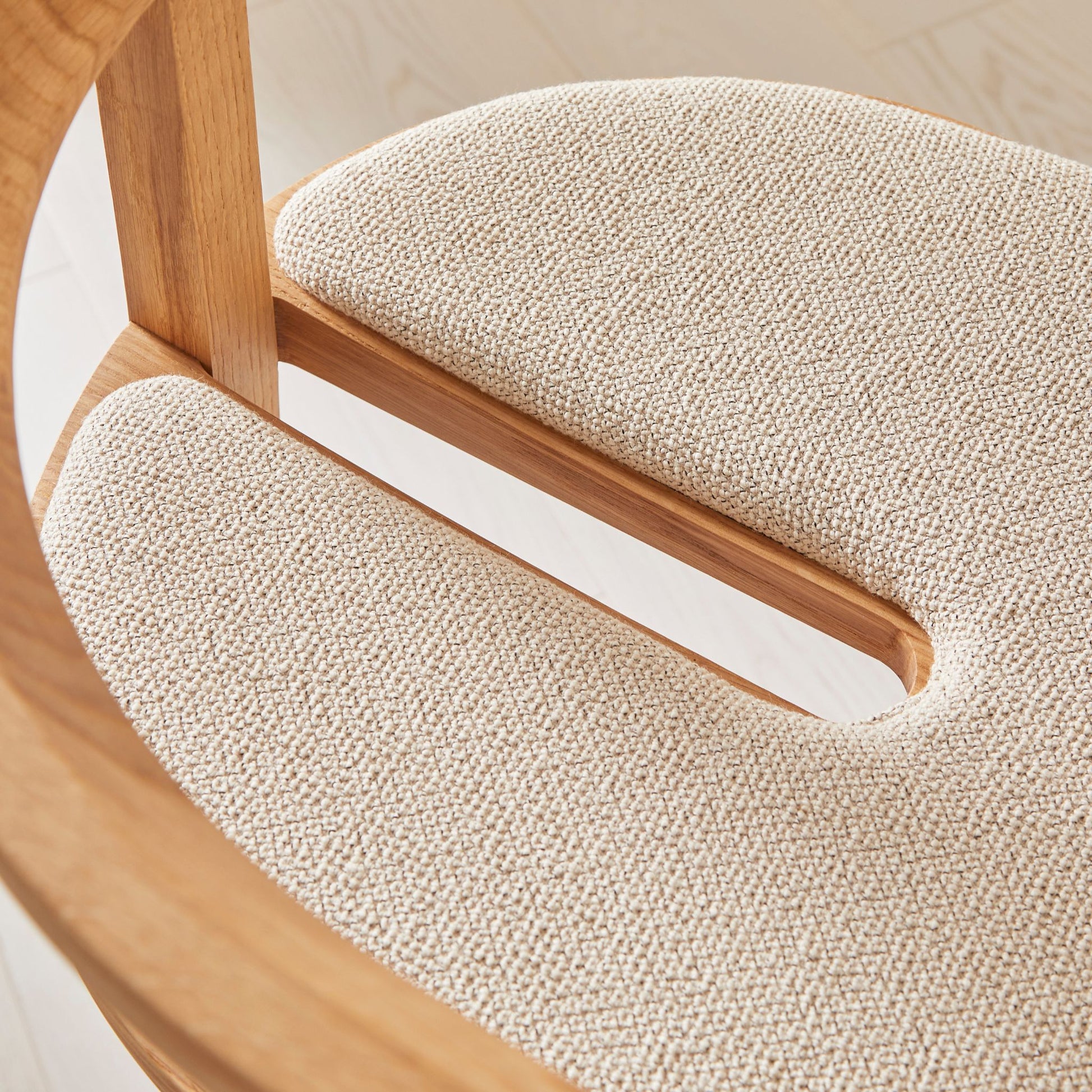 Compass upholstered oak dining chair, angled view
