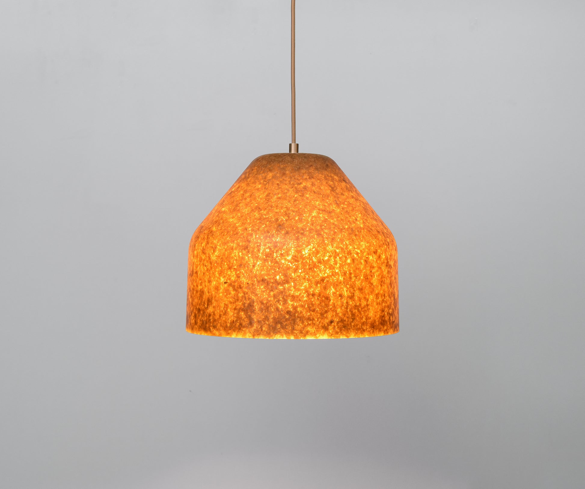 Pendant light with textured Ginkgo leaves shade on a gray background