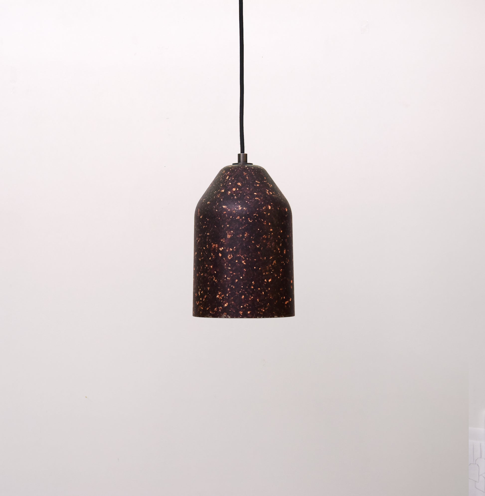Black speckled pendant light shade OFF on a white background