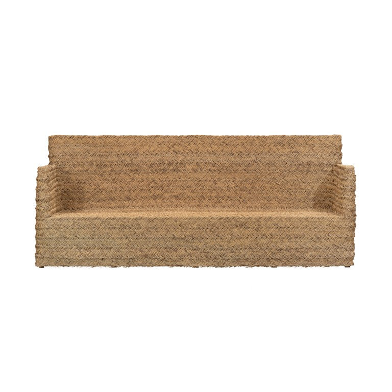 Woven sofa , 3 seats, made from natural fibre esparto. on a white background
